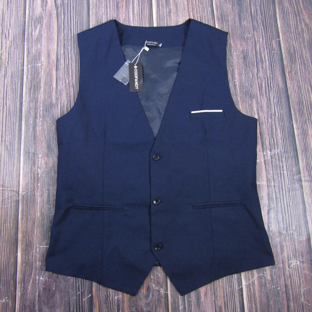 Suit Vest Mens S Blue Solid Polyester‎ 3 Piece Slim Belted Formal COOFANDY